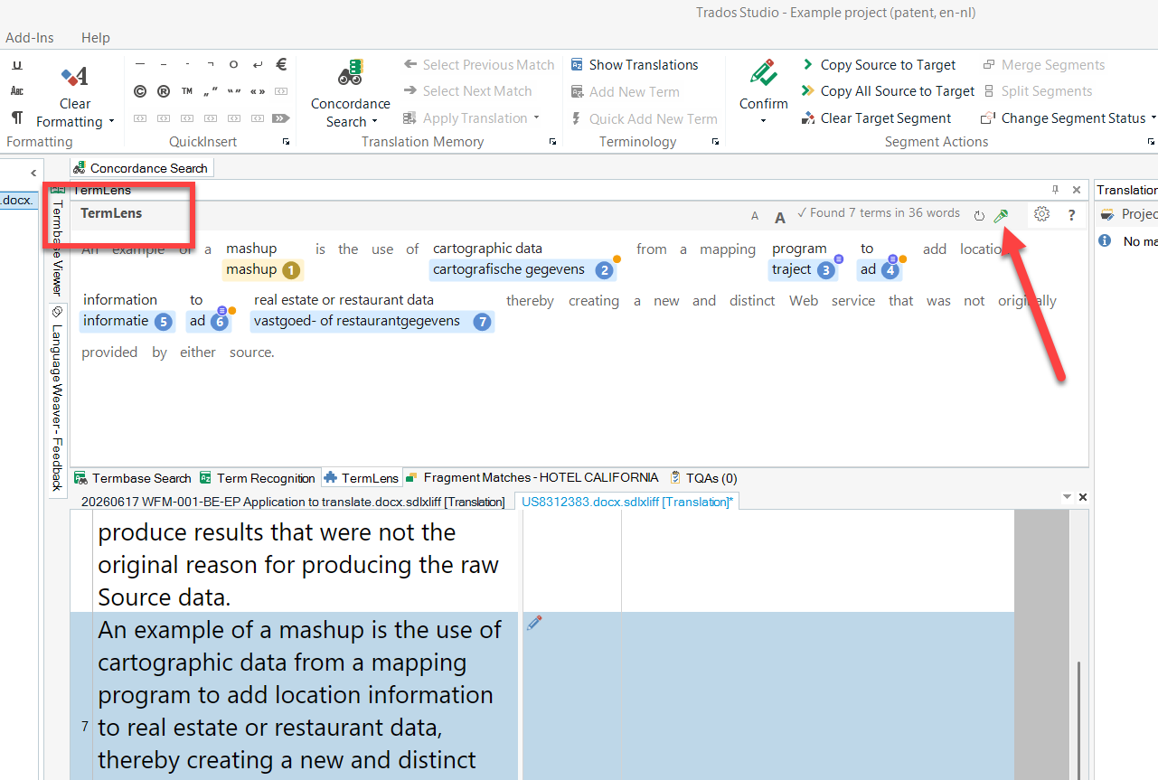 The microphone button in the TermLens header, green while listening