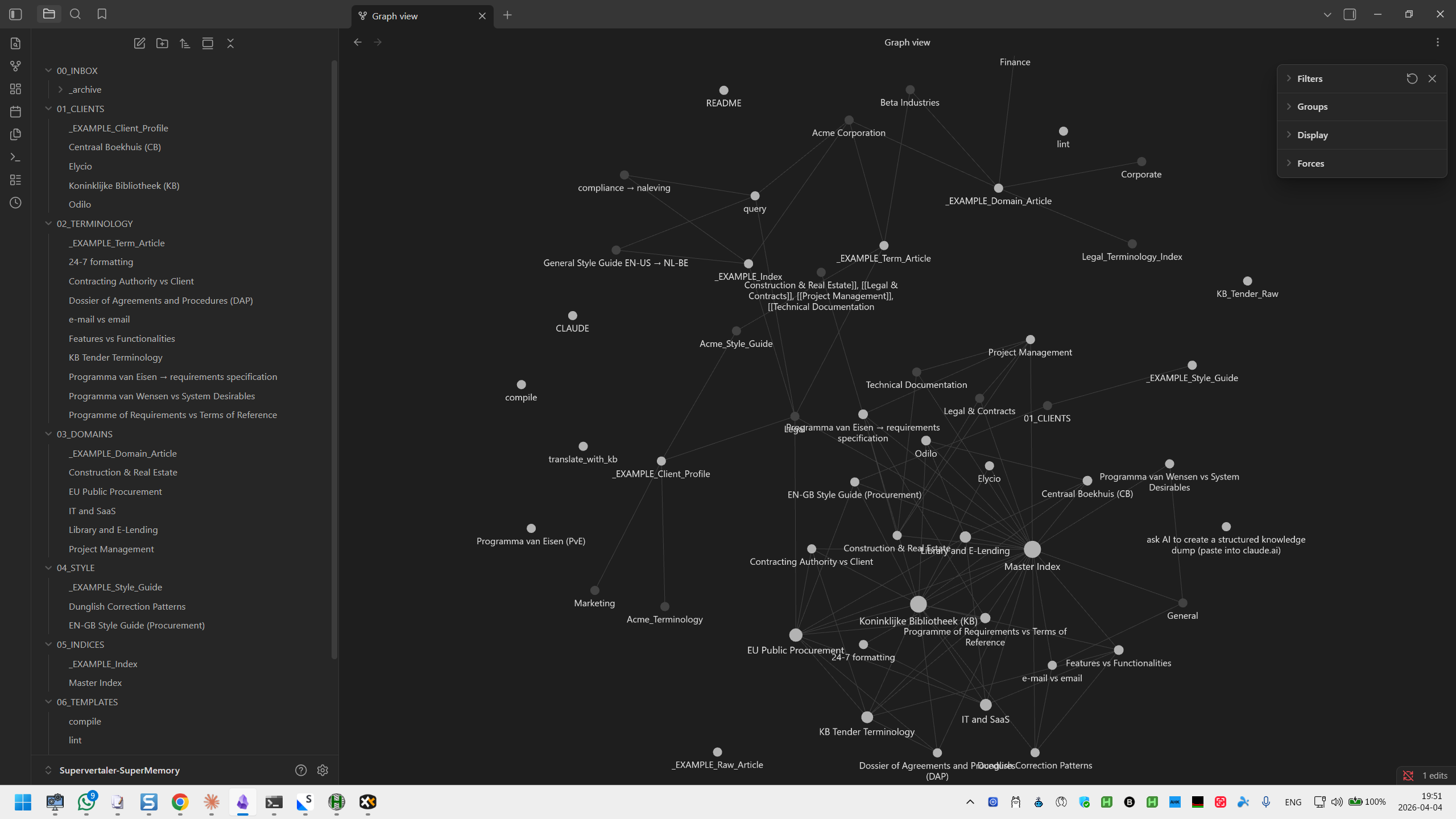 Memory bank knowledge graph in Obsidian